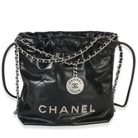Chanel Black Quilted Calfskin  22 Mini Hobo Handbag fv