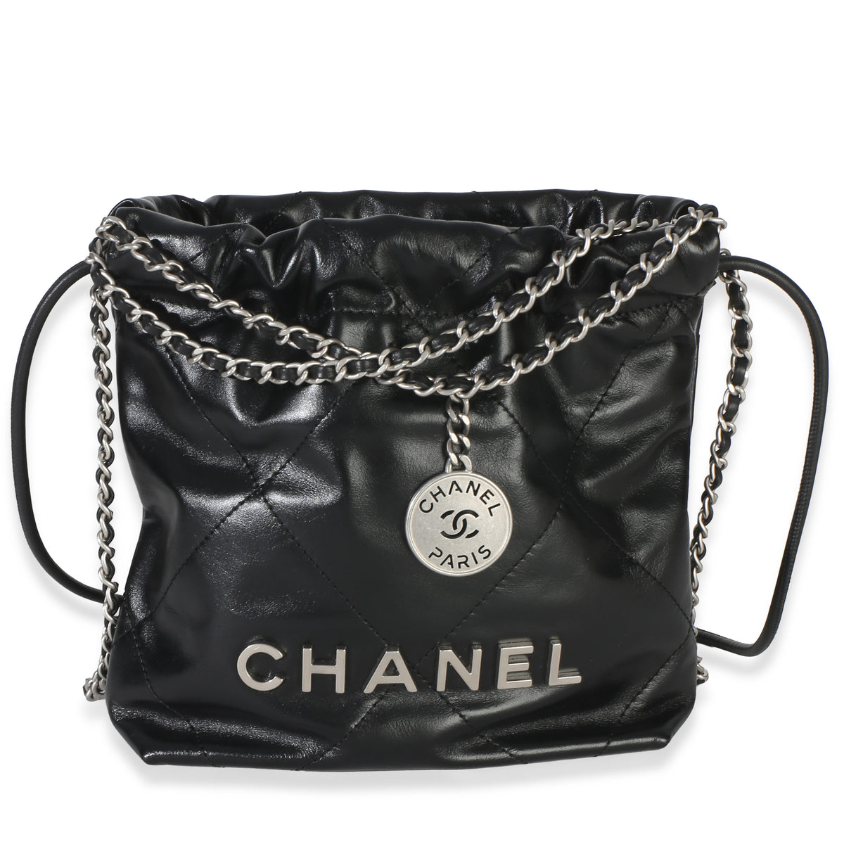 Chanel Black Quilted Calfskin  22 Mini Hobo Handbag fv