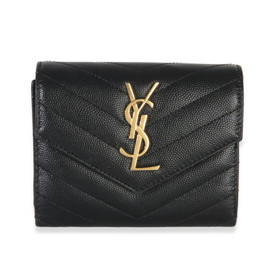 Saint Laurent Black Grain De Poudre Matelasse Compact Trifold Wallet Wallet id