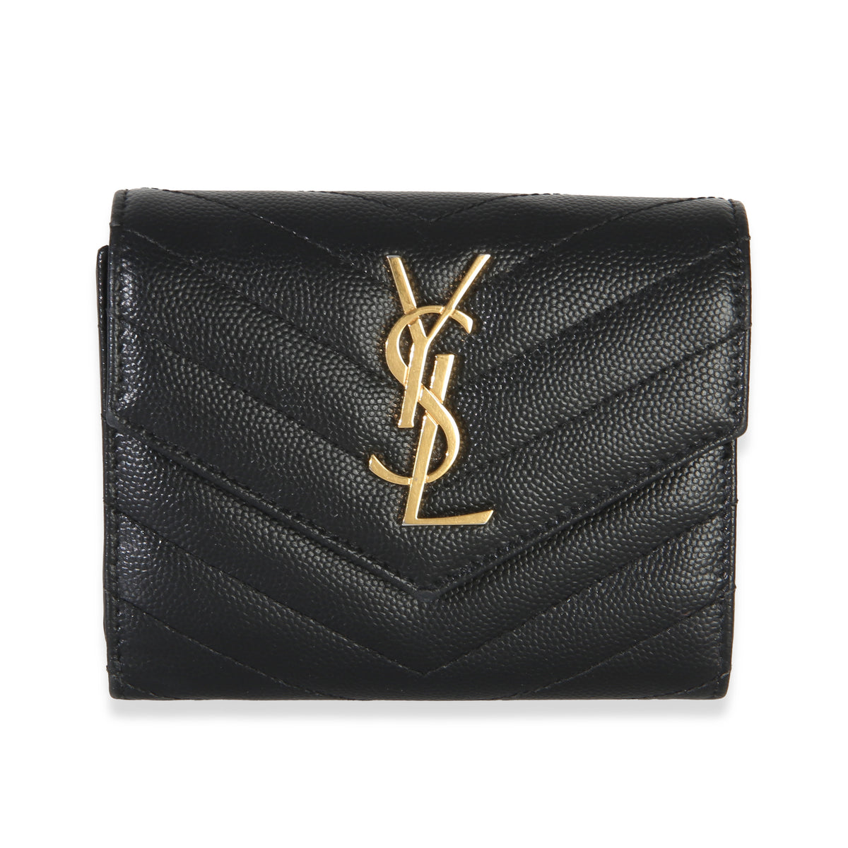 Saint Laurent Black Grain De Poudre Matelasse Compact Trifold Wallet Wallet id