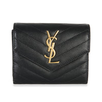 Saint Laurent Black Grain De Poudre Matelasse Compact Trifold Wallet Wallet id