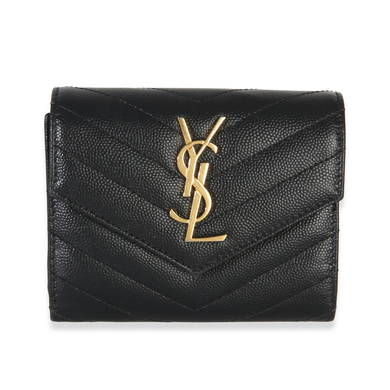 Saint Laurent Black Grain De Poudre Matelasse Compact Trifold Wallet Wallet id