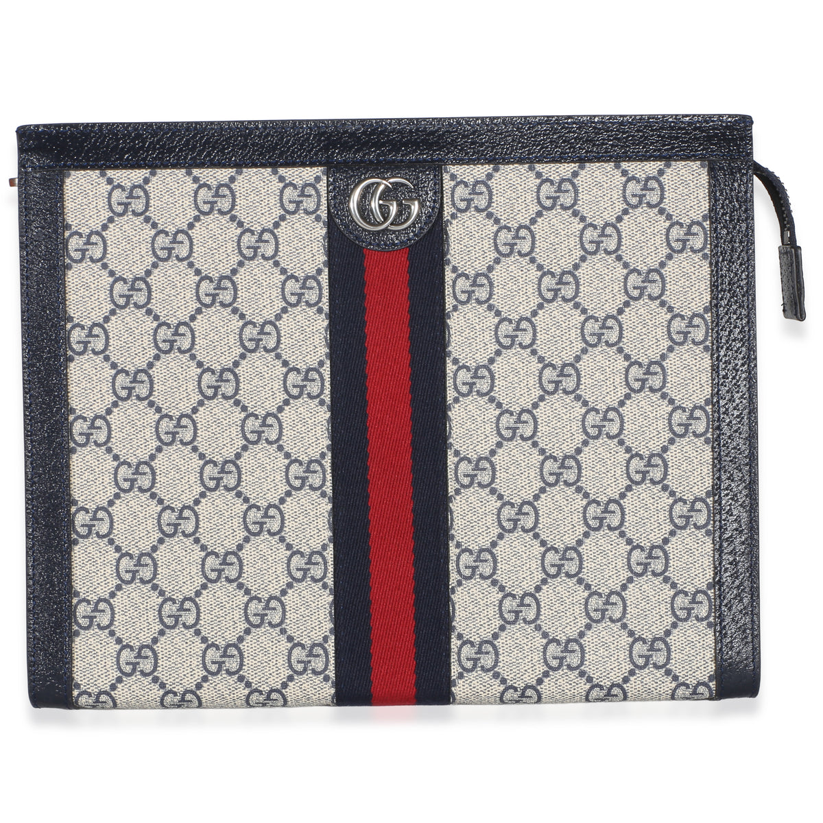 Gucci Navy GG Supreme Canvas Large Ophidia Pouch Handbag fv