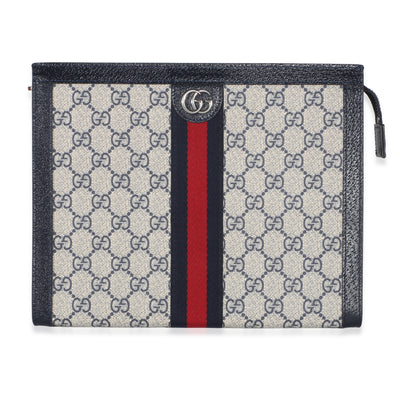 Gucci Navy GG Supreme Canvas Large Ophidia Pouch Handbag id