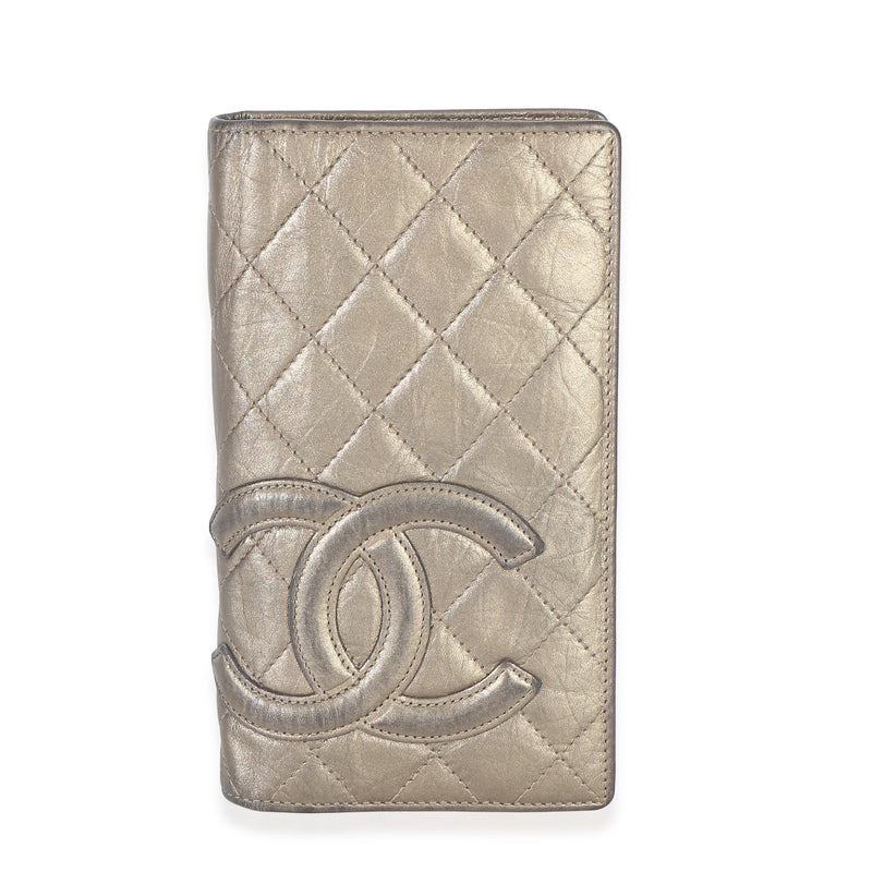 Chanel Metallic Bronze Quilted Aged Calfskin Cambon Yen Wallet Wallet id