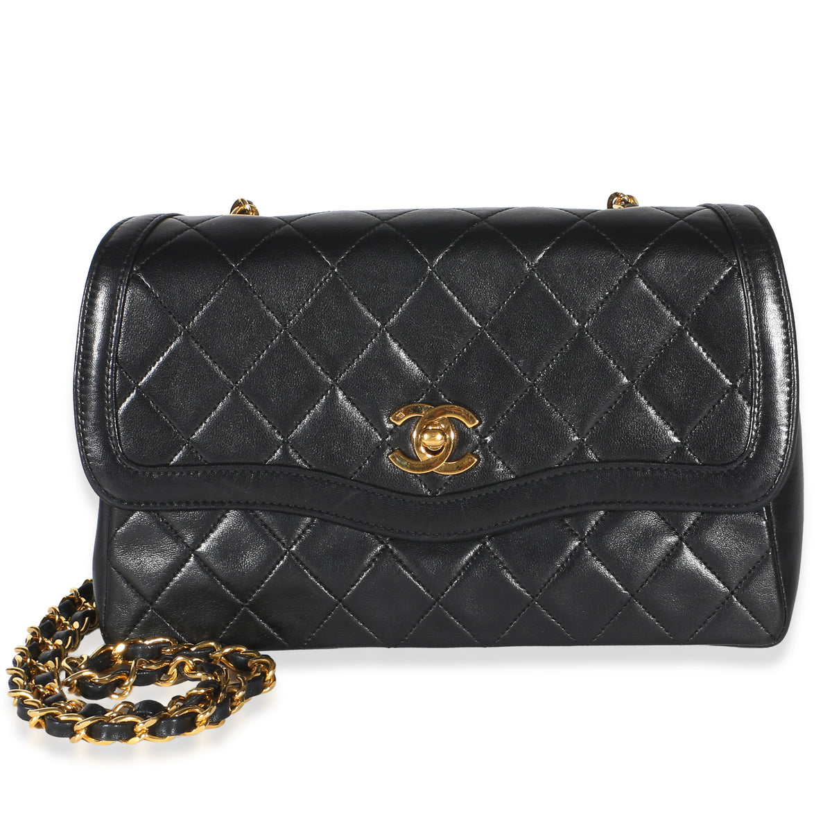 Chanel Vintage 24k Black Quilted Lambskin Small Curved Flap Bag Handbag id