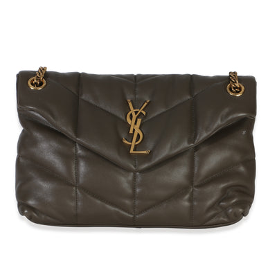 Saint Laurent Olive Green Quilted Lambskin Small Loulou Puffer Chain Satchel Handbag id