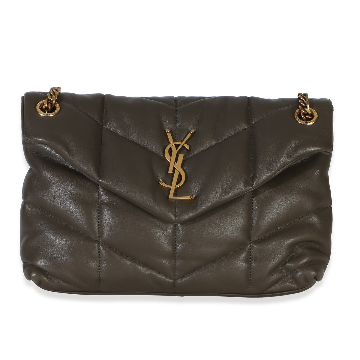 Saint Laurent Olive Green Quilted Lambskin Small Loulou Puffer Chain Satchel Handbag id