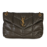 Saint Laurent Olive Green Quilted Lambskin Small Loulou Puffer Chain Satchel Handbag id