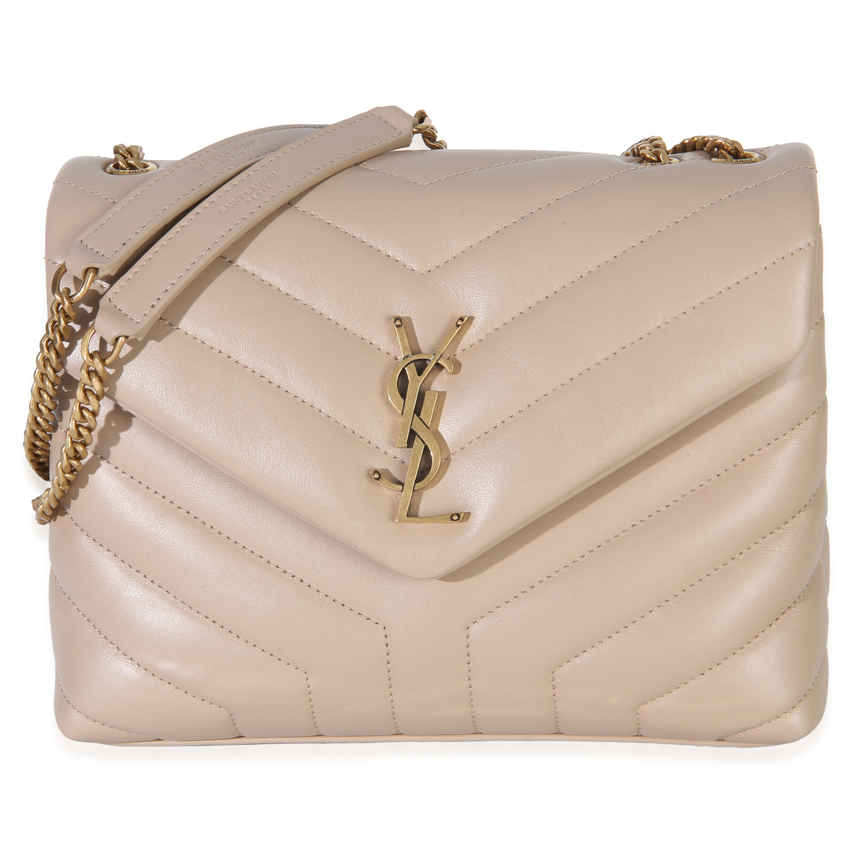 Saint Laurent Tan Calfskin Y Quilted Monogram Small Loulou Chain Satchel Handbag id