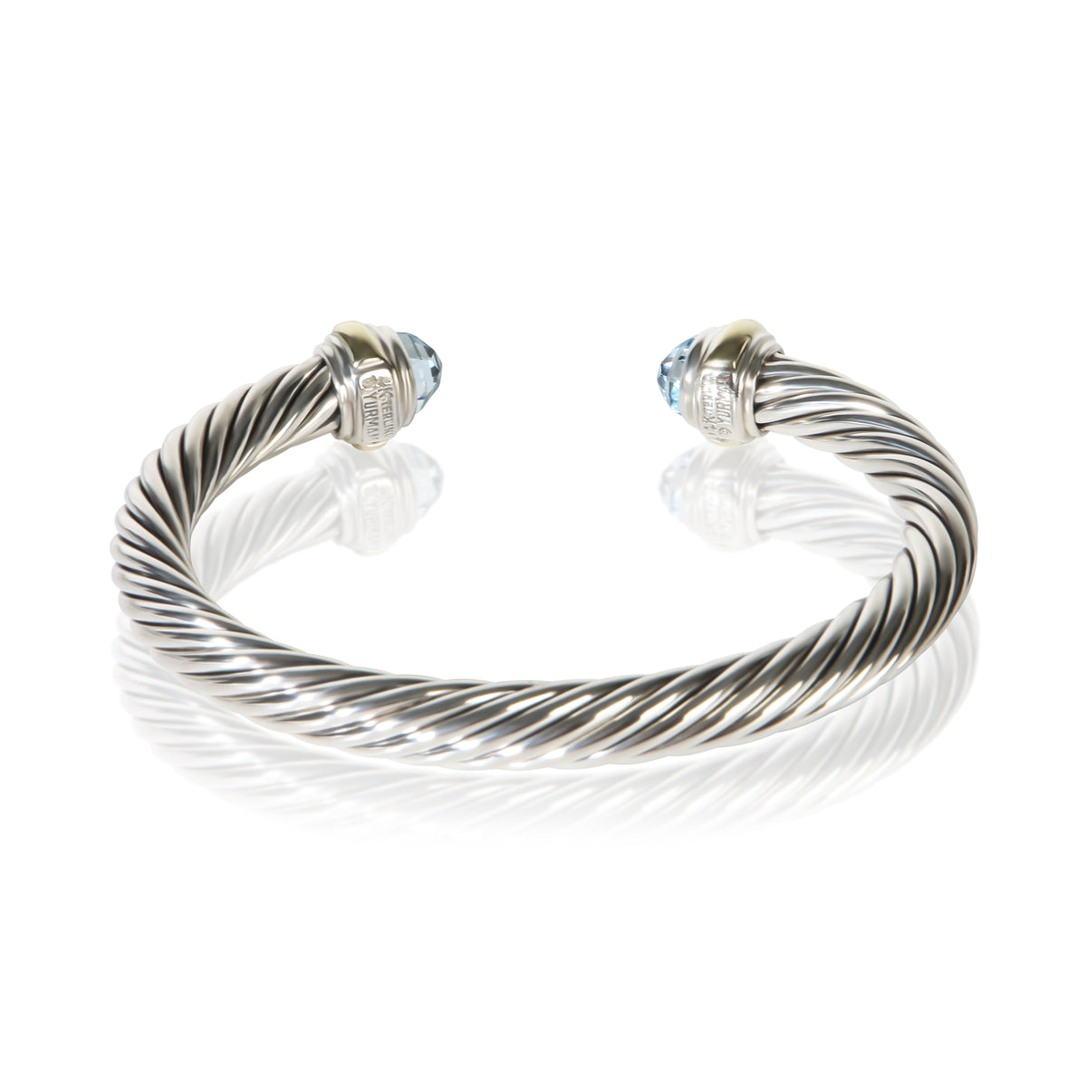 David Yurman Yellow Gold & Sterling Silver Topaz 7mm Cable Bracelet 3