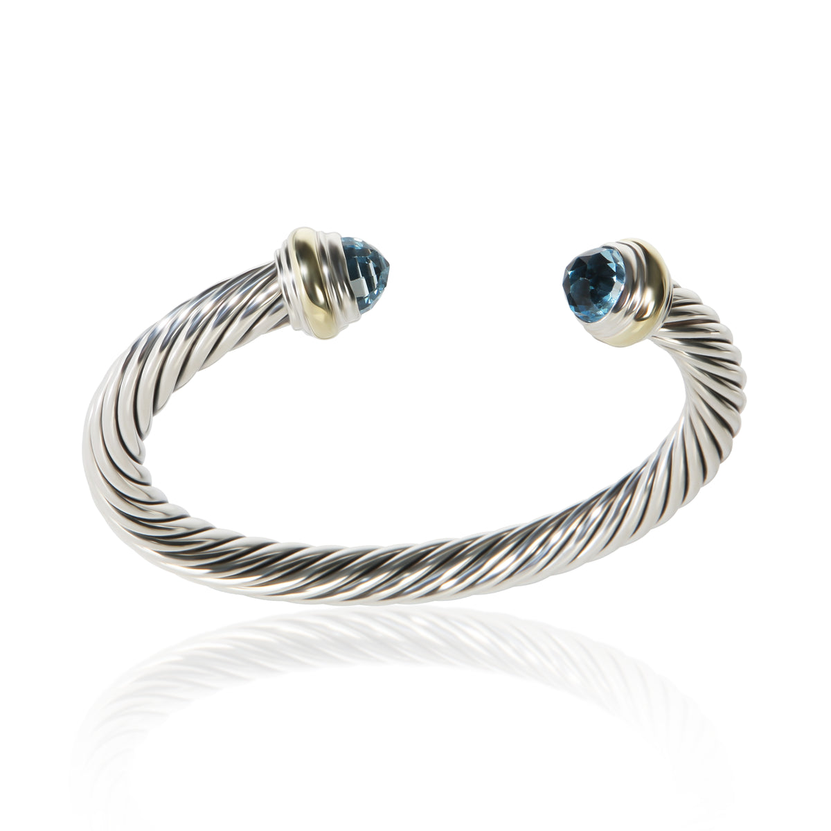 David Yurman Yellow Gold & Sterling Silver Topaz 7mm Cable Bracelet 4