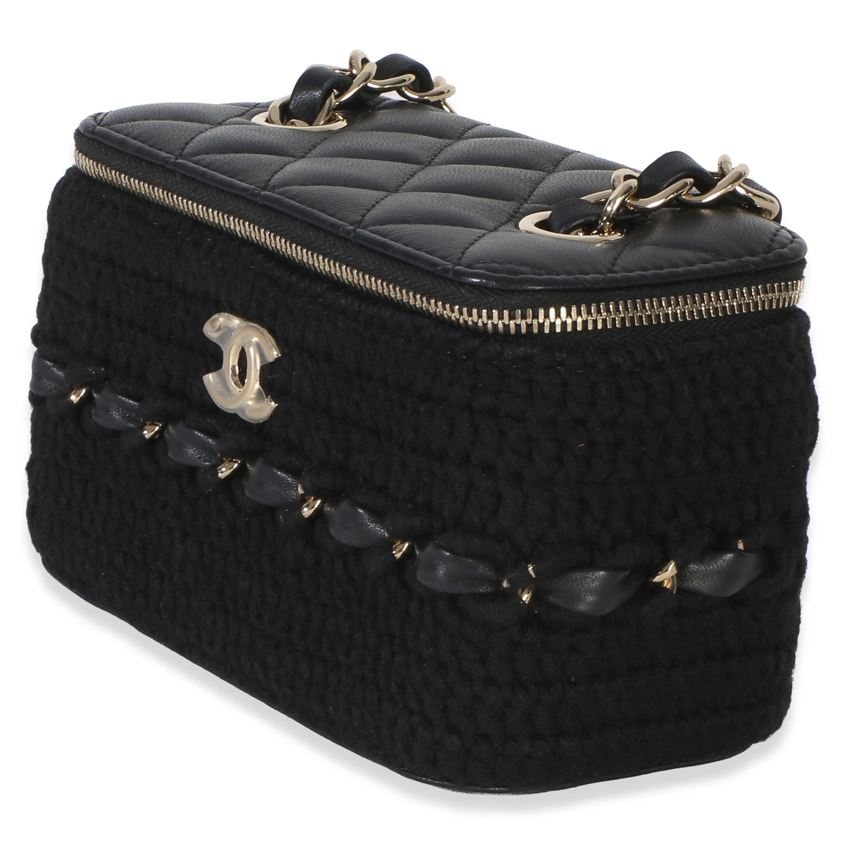 Chanel Black Quilted Lambskin Crochet Small Vanity Case With Chain Handbag 2