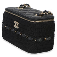 Chanel Black Quilted Lambskin Crochet Small Vanity Case With Chain Handbag 2