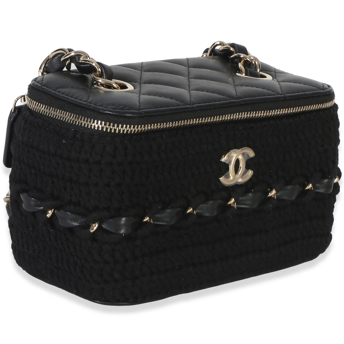 Chanel Black Quilted Lambskin Crochet Small Vanity Case With Chain Handbag 3