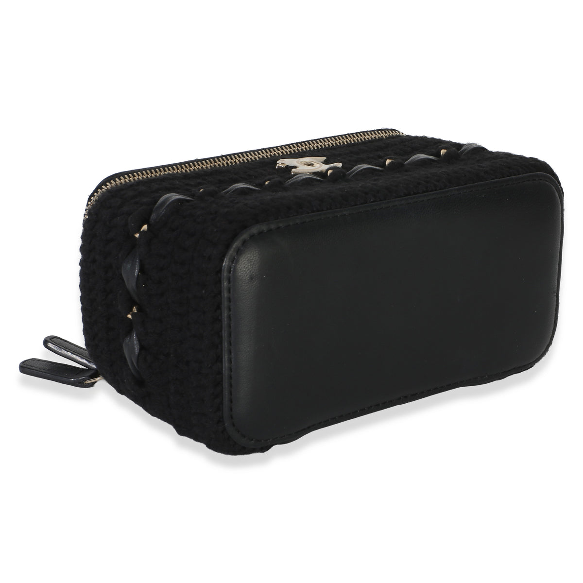 Chanel Black Quilted Lambskin Crochet Small Vanity Case With Chain Handbag 7