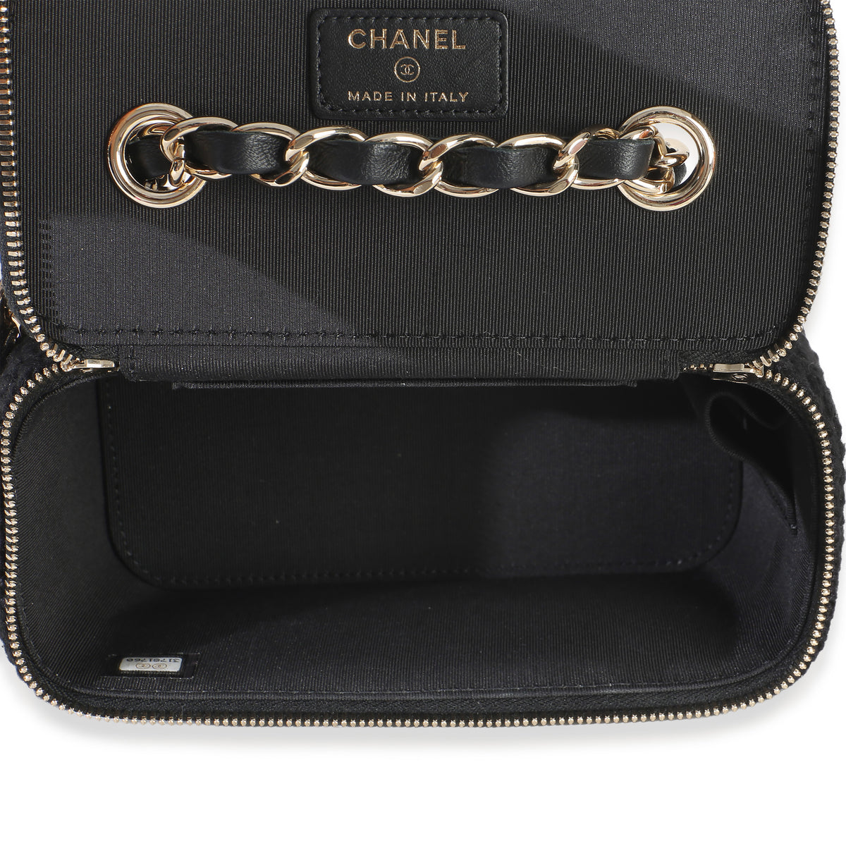 Chanel Black Quilted Lambskin Crochet Small Vanity Case With Chain Handbag 8
