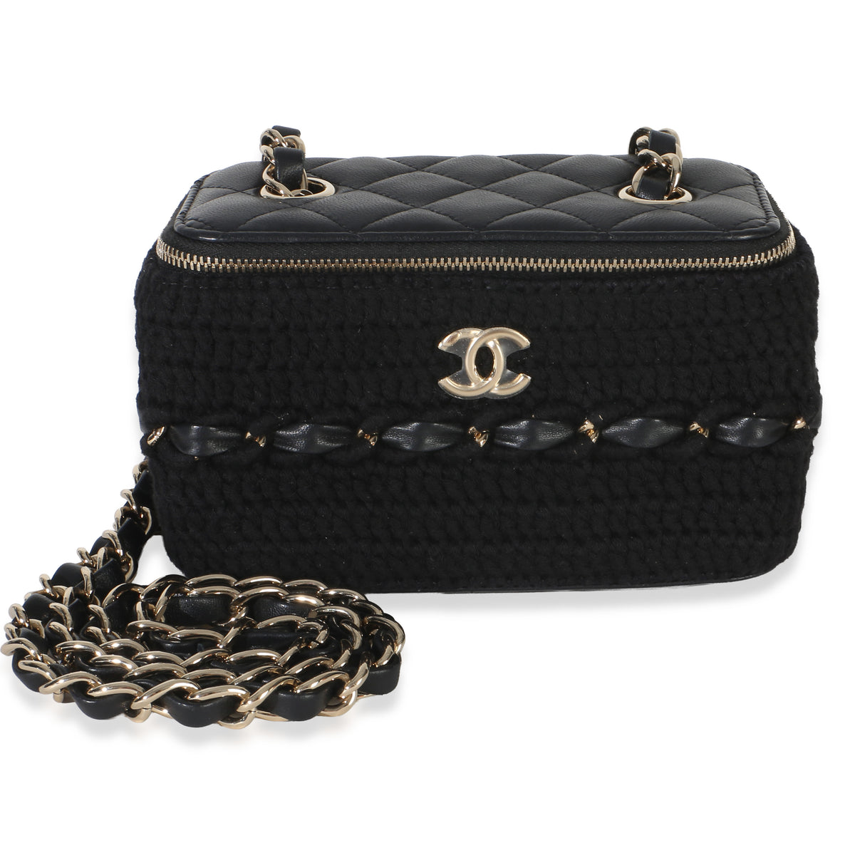 Chanel Black Quilted Lambskin Crochet Small Vanity Case With Chain Handbag id