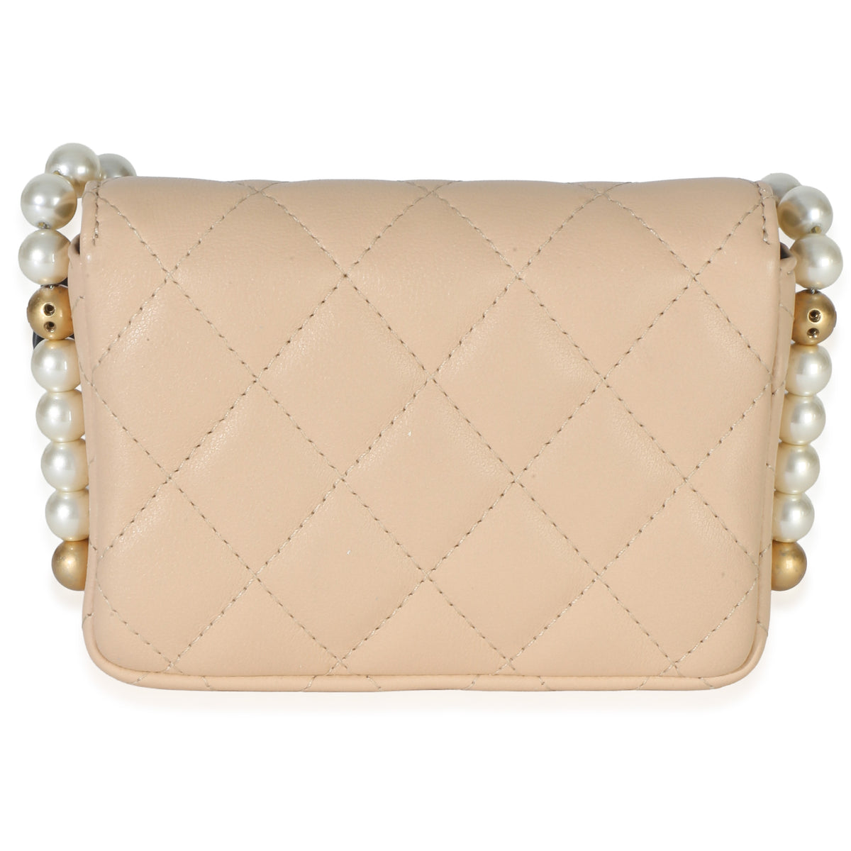 Chanel Beige Quilted Calfskin About Pearls Card Holder With Chain Handbag 4