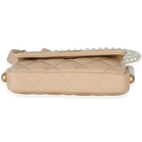 Chanel Beige Quilted Calfskin About Pearls Card Holder With Chain Handbag 5
