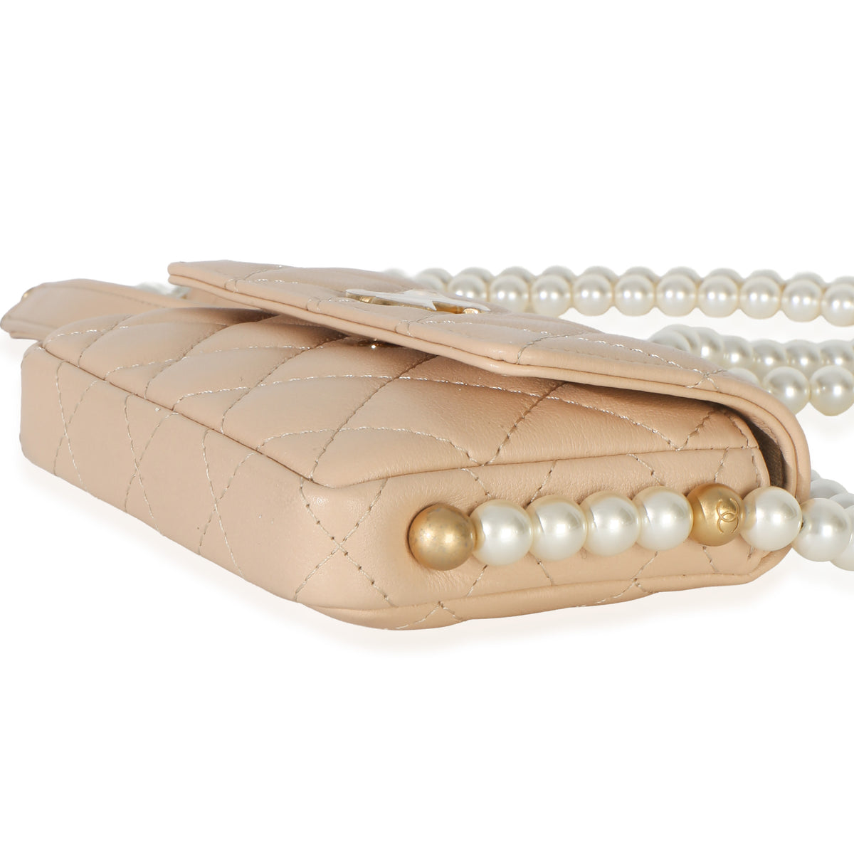 Chanel Beige Quilted Calfskin About Pearls Card Holder With Chain Handbag 6