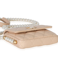 Chanel Beige Quilted Calfskin About Pearls Card Holder With Chain Handbag 7