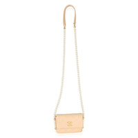 Chanel Beige Quilted Calfskin About Pearls Card Holder With Chain Handbag 8