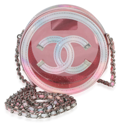 Chanel Pink Multicolor PVC Lambskin Filigree Round Clutch With Chain Handbag fv