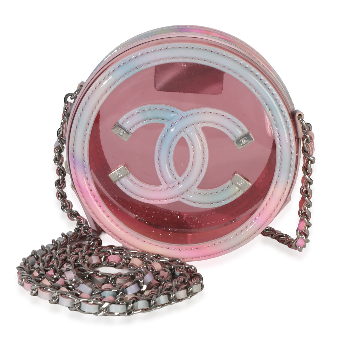 Chanel Pink Multicolor PVC Lambskin Filigree Round Clutch With Chain Handbag id