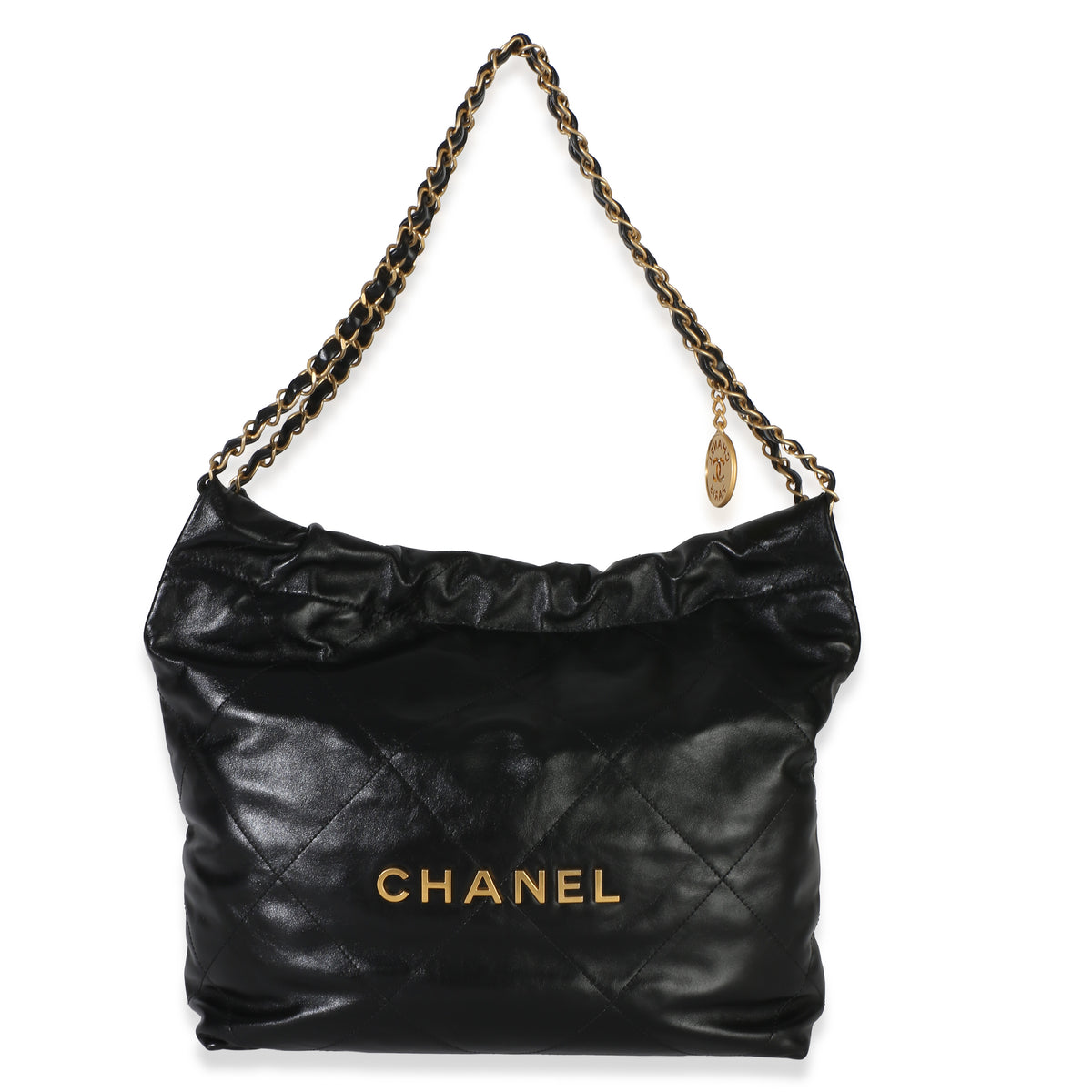 Chanel Black Quilted Shiny Calfskin Small  22 Hobo Handbag id