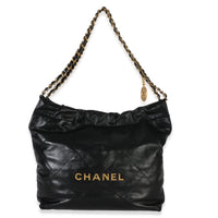 Chanel Black Quilted Shiny Calfskin Small  22 Hobo Handbag id