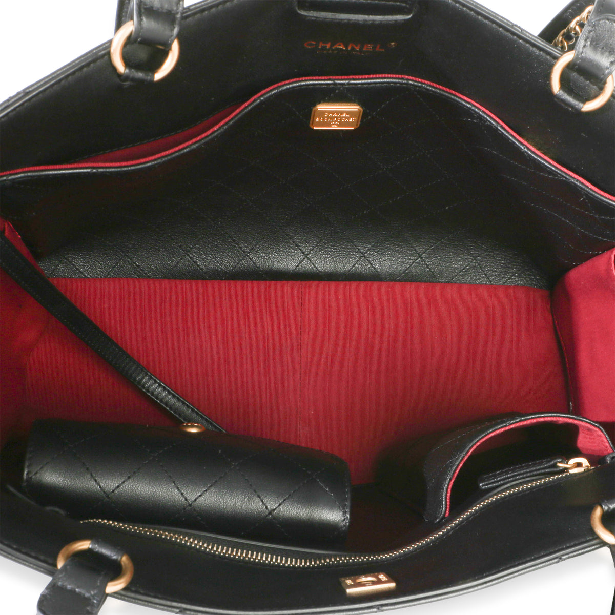 Chanel Black Quilted Calfskin Book Pocket Shopping Tote Handbag 8