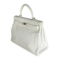 Hermès Gris Perle White Buffalo Skipper Dalmatian Retourne Kelly 35 PHW Handbag sv
