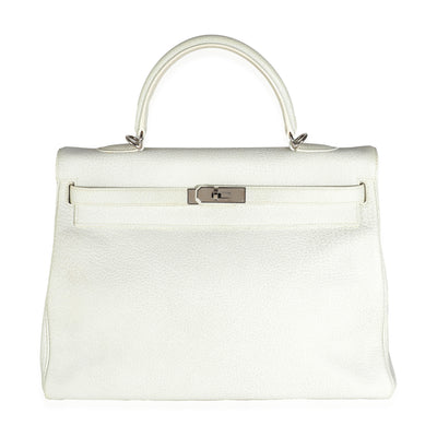 Hermès Gris Perle White Buffalo Skipper Dalmatian Retourne Kelly 35 PHW Handbag fv