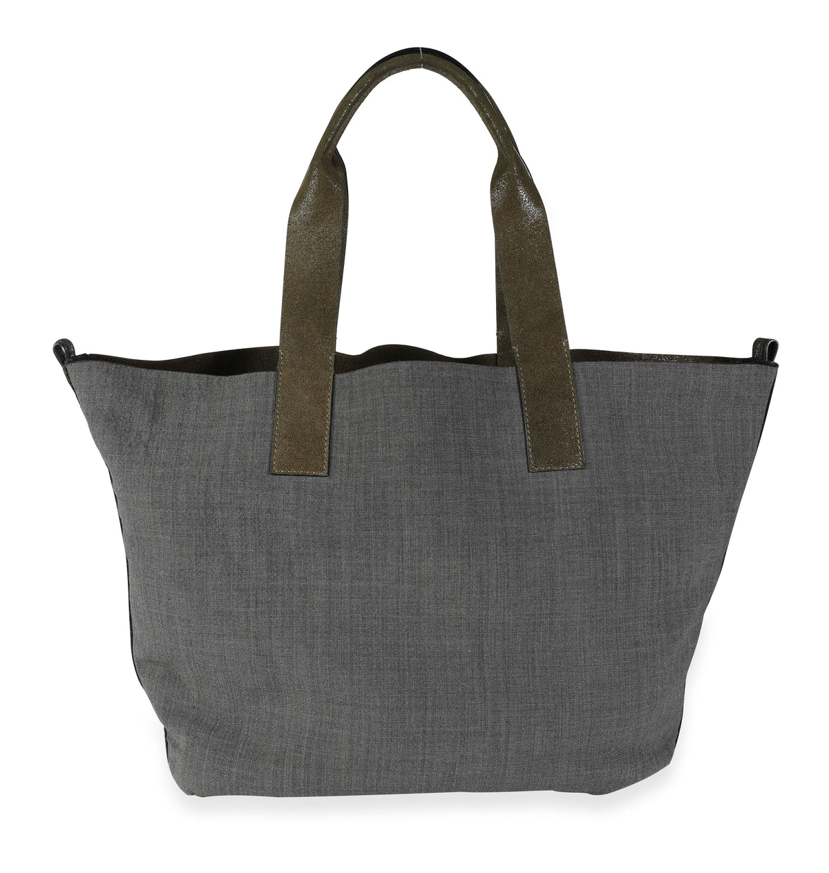 Brunello Cucinelli Olive Suede & Gray Wool Reversible Tote Handbag pv