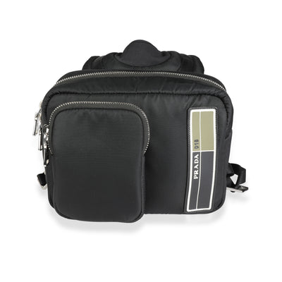 Prada Black Tessuto Pocket Nylon Technical Backpack Handbag fv