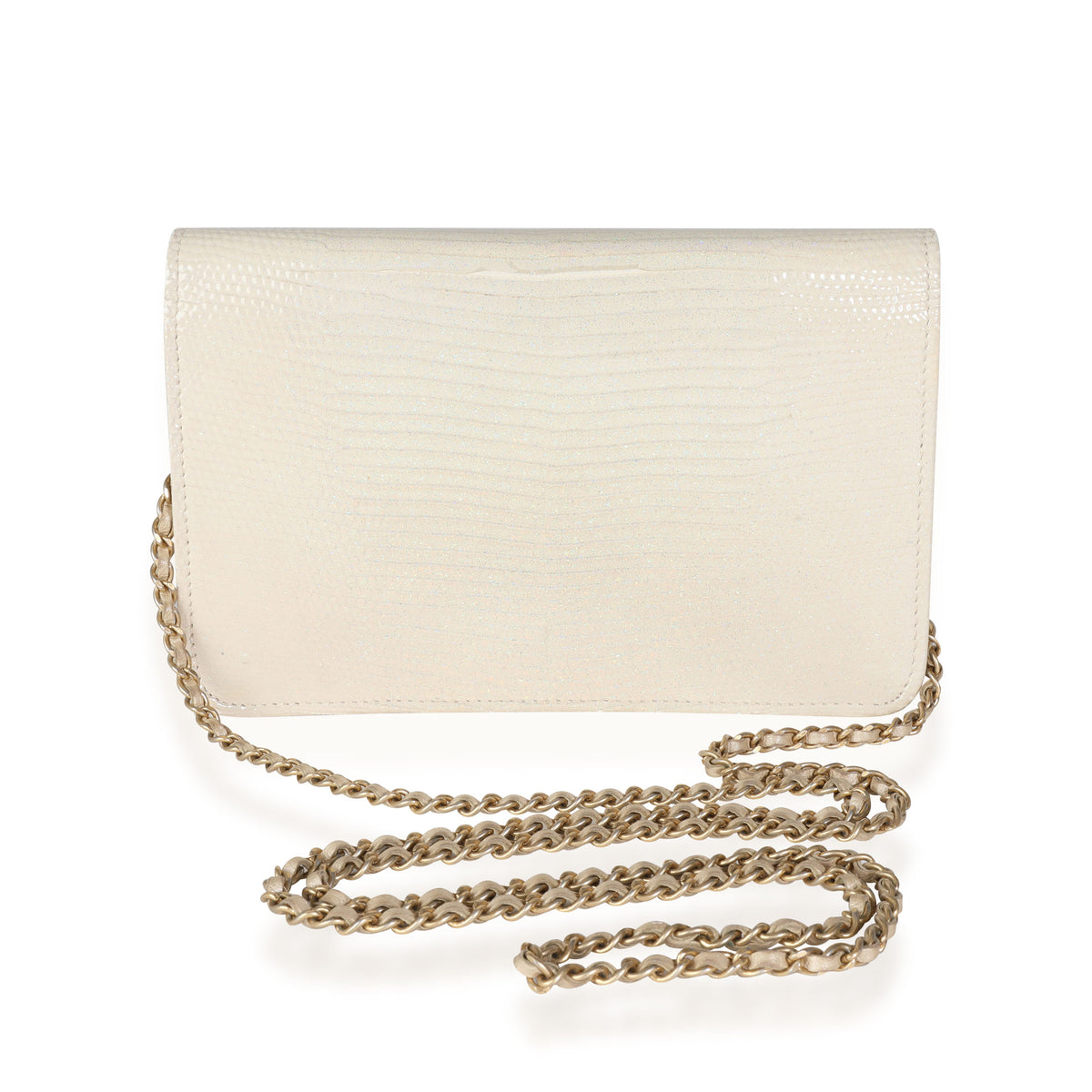Chanel Gold Metallic Lizard Golden Class Wallet on Chain Handbag pv