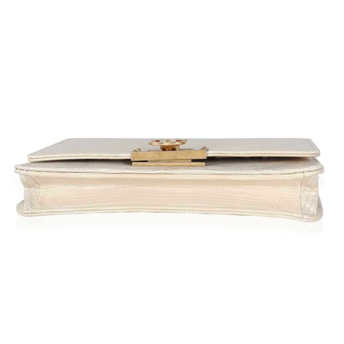 Chanel Gold Metallic Lizard Golden Class Wallet on Chain Handbag stamp