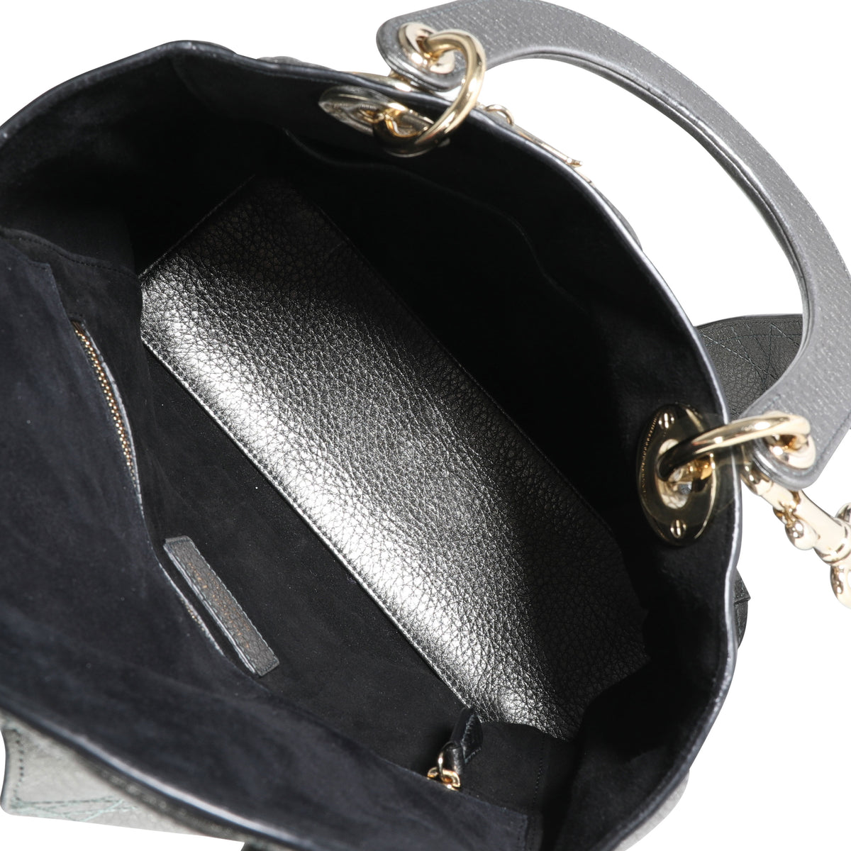 Christian Dior Metallic Silver Supple Cannage Leather Medium Lady Dior Tote Handbag av