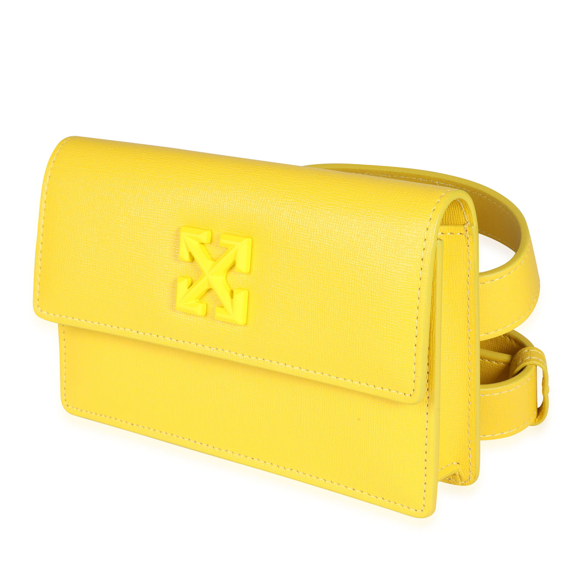 Off White Yellow Saffiano Leather Jitney 0.8 Tonal Arrow Belt Bag Handbag sv