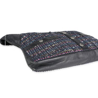 Chanel Navy Lambskin & Multicolor Tweed Girl Bag Handbag clasp