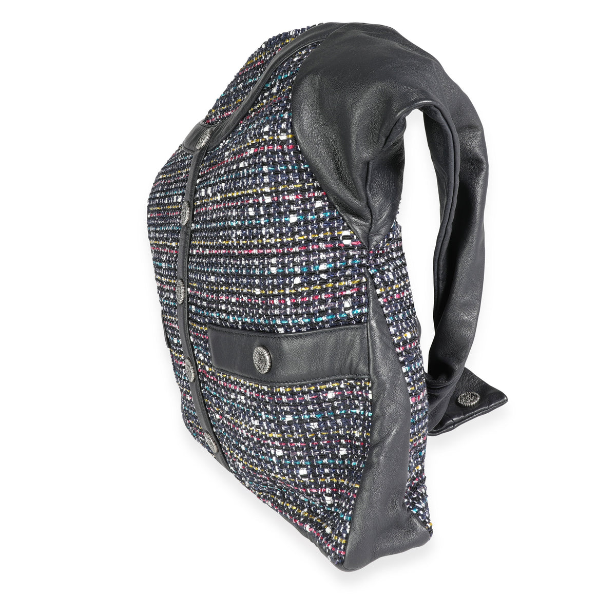 Chanel Navy Lambskin & Multicolor Tweed Girl Bag Handbag sv