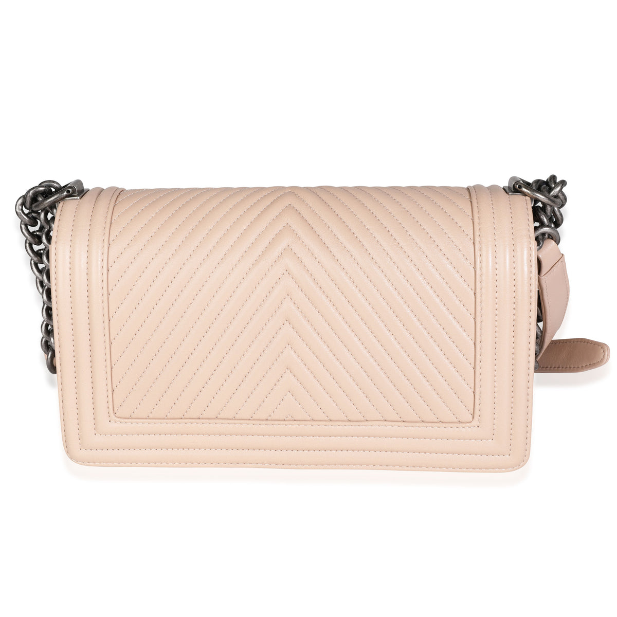 Chanel Light Beige Chevron Quilted Lambskin Medium Boy Bag Handbag pv