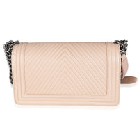 Chanel Light Beige Chevron Quilted Lambskin Medium Boy Bag Handbag pv