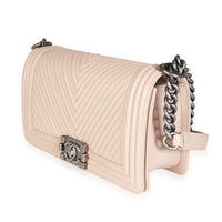 Chanel Light Beige Chevron Quilted Lambskin Medium Boy Bag Handbag sv