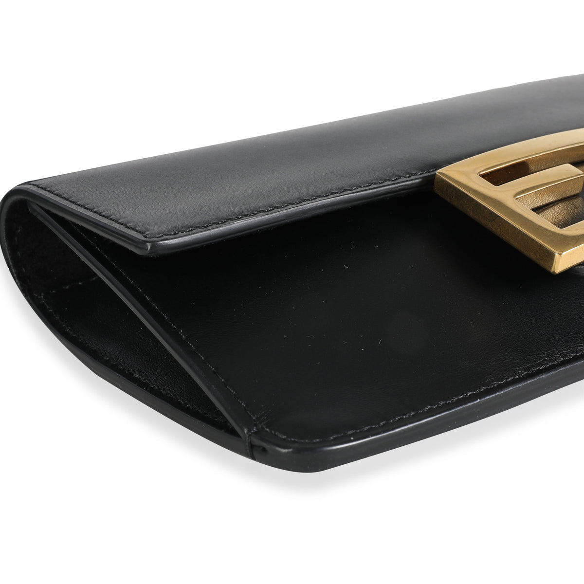 Fendi Black Calfskin Mini Flat Baguette with Strap Handbag clasp