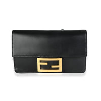 Fendi Black Calfskin Mini Flat Baguette with Strap Handbag fv