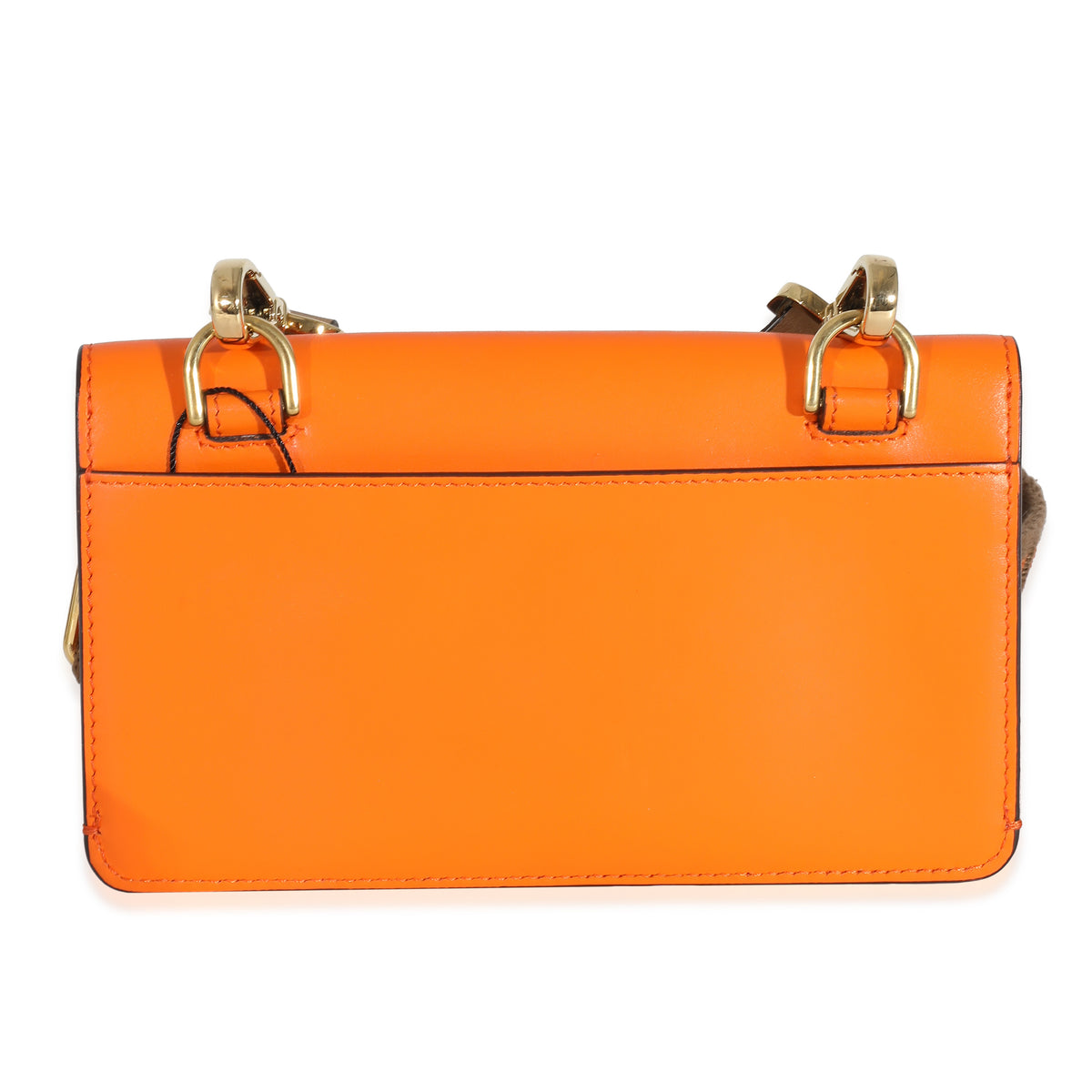 Fendi Orange Calfskin Mini Flat Baguette with Brown 'Strap You' Strap Handbag bv