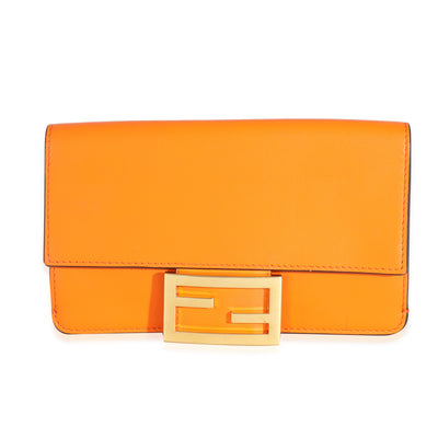 Fendi Orange Calfskin Mini Flat Baguette with Brown 'Strap You' Strap Handbag fv
