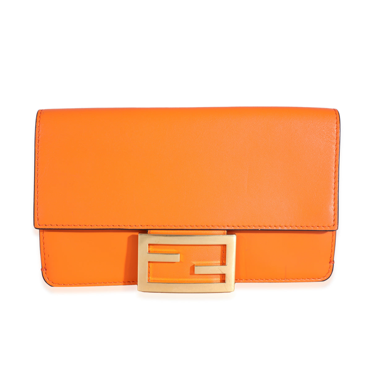 Fendi Orange Calfskin Mini Flat Baguette with Brown 'Strap You' Strap Handbag pv